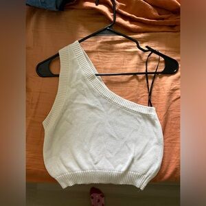 One shoulder, cropped white sweater top from Forever 21